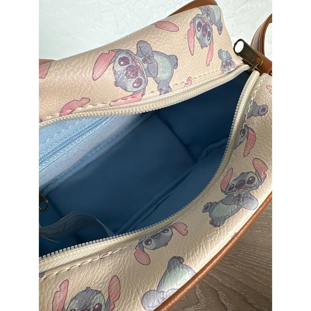 Loungefly Disney Lilo & Stitch Crossbody Bag Cream Brown Faux Leather Camera Bag